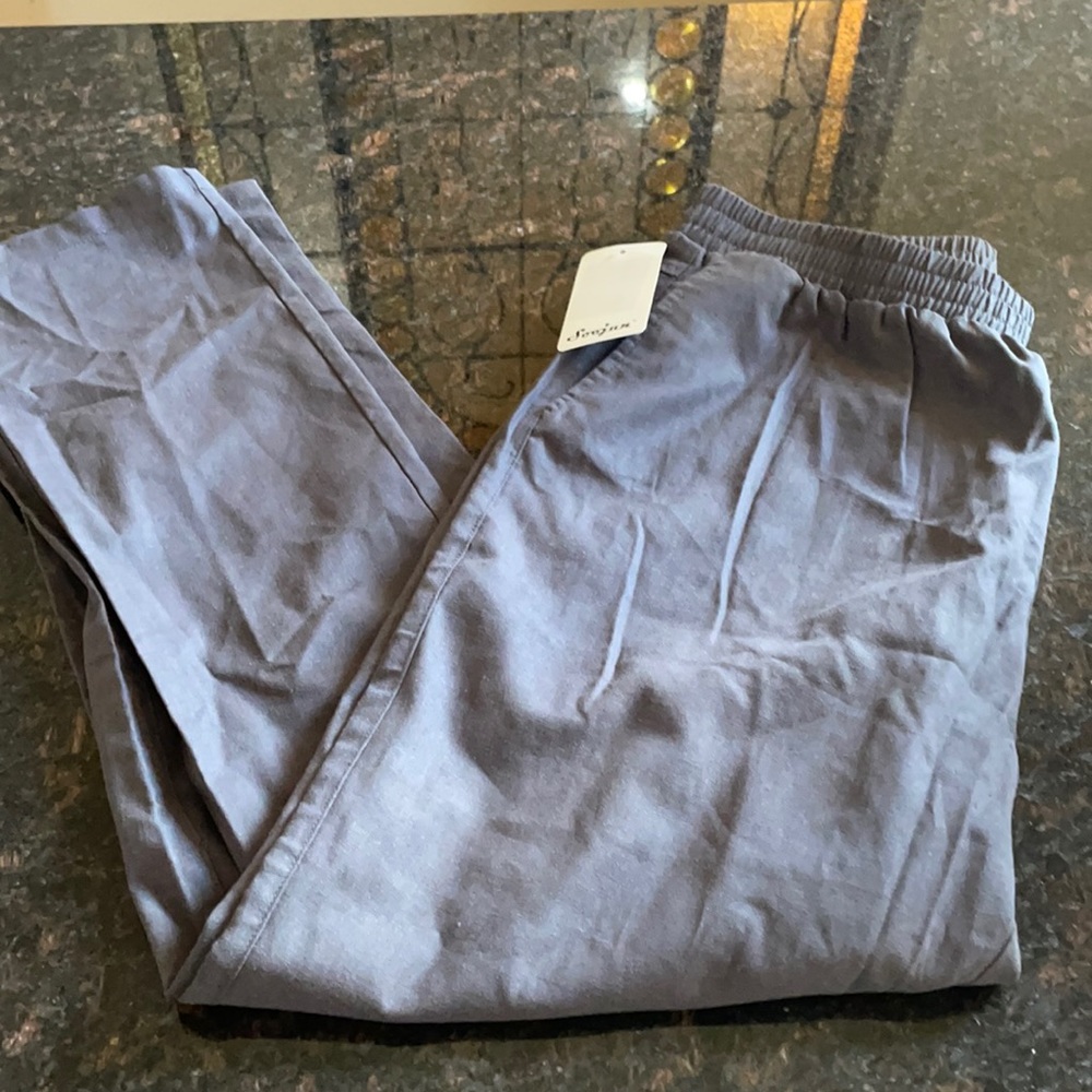 Sojourn gray cotton linen elastic waist pants